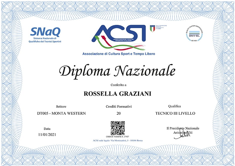 diploma acsi terzo livello rossella graziani